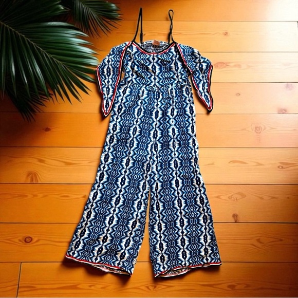 Flying Tomato Blue & White Geometric Jumpsuit - Size Large - Picture 4 of 12